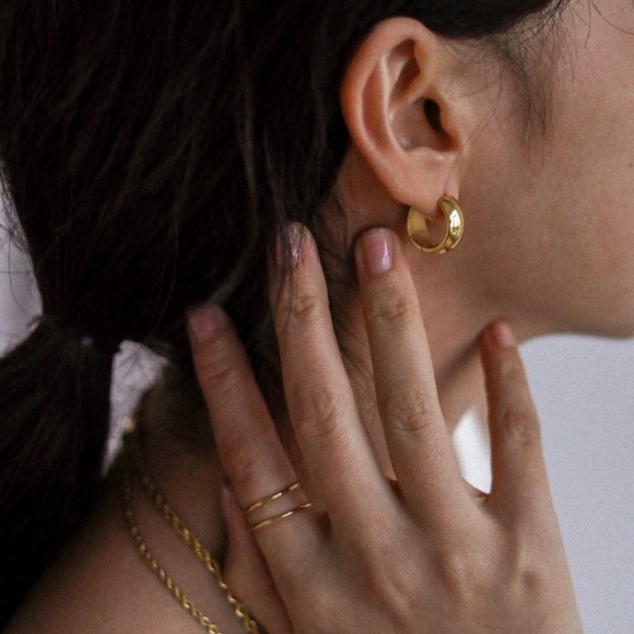 Gold Plated Dainty Mini Hoop Earrings Minimalist - Picture 1 of 9